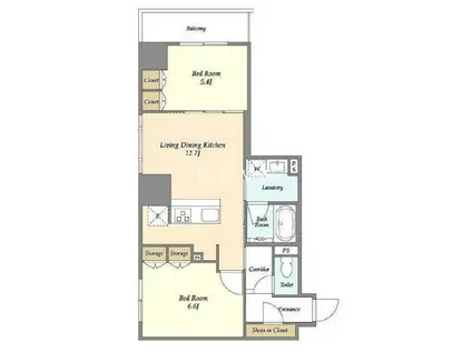 NIFIT NIHONBASHI YOKOYAMACHO(2LDK/2階)の間取り写真