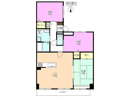 TWINマンション 東和(3LDK/6階)の間取り写真