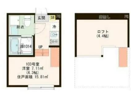 グラン竹ノ塚(ワンルーム/1階)の間取り写真