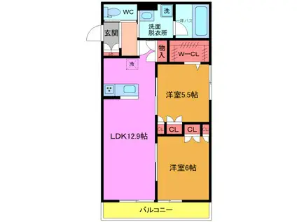 VIE CHANTER(2LDK/1階)の間取り写真