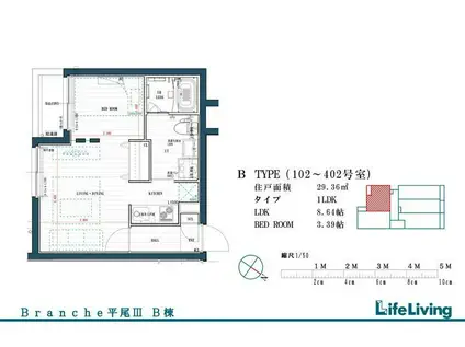 BRANCHE平尾III イースト(1LDK/4階)の間取り写真