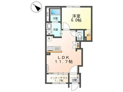 ベルフィオーレ 五番館(1LDK/1階)の間取り写真