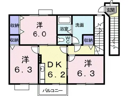 G・サクシードI(3DK/2階)の間取り写真