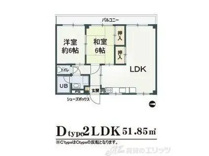 コーポグリーン(2LDK/3階)の間取り写真