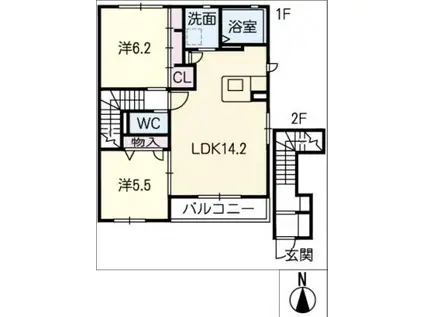 ラ・ルーチェ(2LDK/2階)の間取り写真