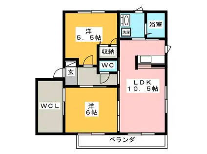 シャーメゾン日光(2LDK/1階)の間取り写真