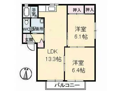 サンライフ城興(2LDK/2階)の間取り写真