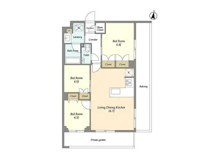 メゾンドオンディーヌ(3LDK/1階)の間取り写真