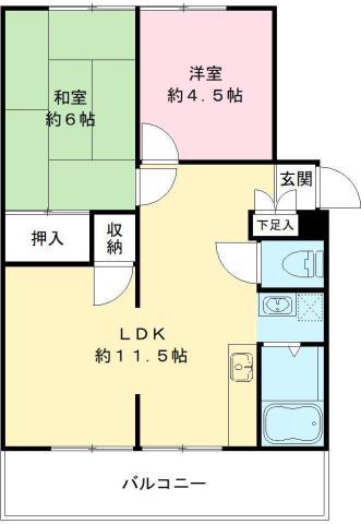 アーバンライフ石橋(2LDK/2階)の間取り写真