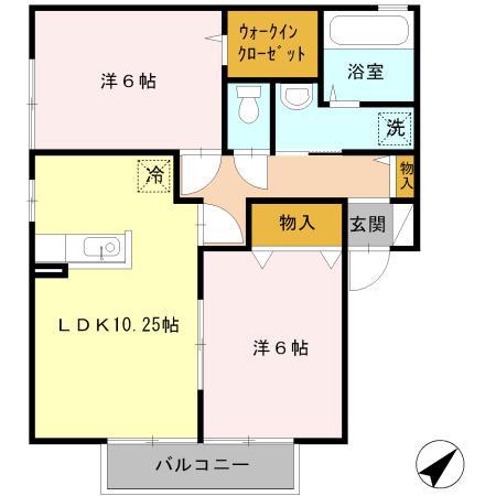 コーポラスヒロF(2LDK/2階)の間取り写真