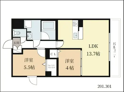 PIAF(2LDK/3階)の間取り写真