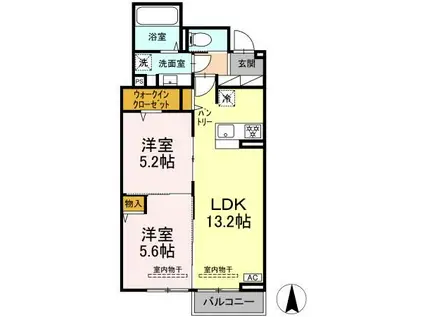 ウィステリア(2LDK/2階)の間取り写真