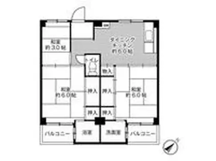 ビレッジハウス伏屋(3DK/4階)の間取り写真