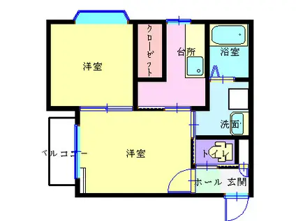 アークヒルズ 酒田市ゆたか1丁目(2K/2階)の間取り写真