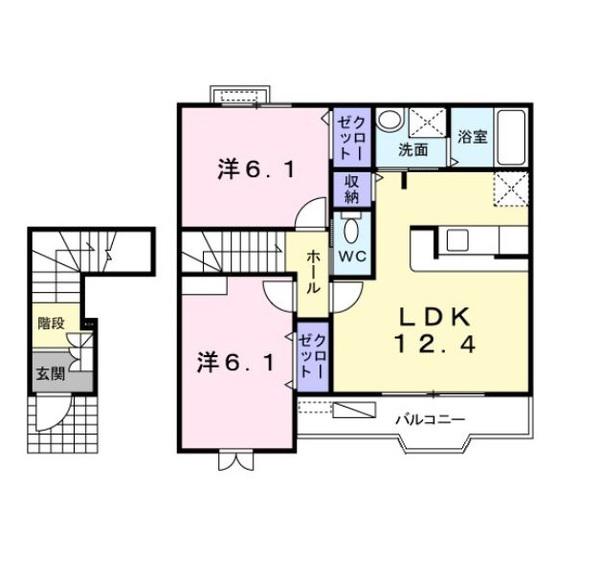 グランディールB(2LDK/2階)の間取り写真