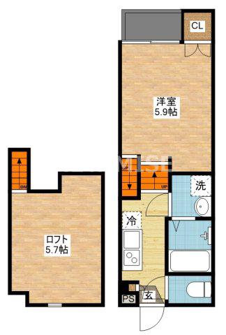 ミライ幸町(1SK/1階)の間取り写真