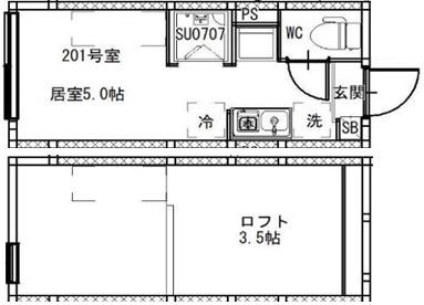 柳原2丁目(ワンルーム/2階)の間取り写真