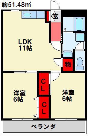 レジデンス相坂(2LDK/3階)の間取り写真