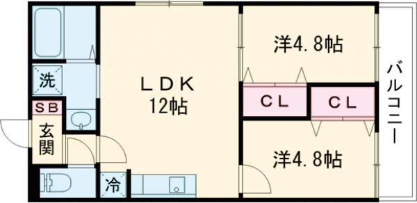 CASA垂水駅前(2LDK/2階)の間取り写真