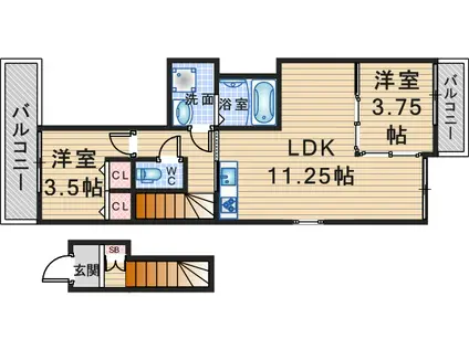 G NAISON 豊中蛍池(2LDK/2階)の間取り写真