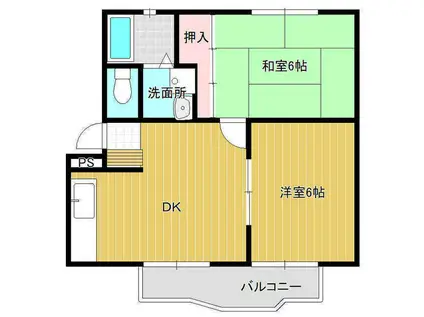 タウンハイツてらかどB棟(2DK/2階)の間取り写真