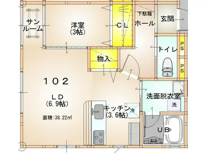ウインドソングII(1LDK/1階)の間取り写真