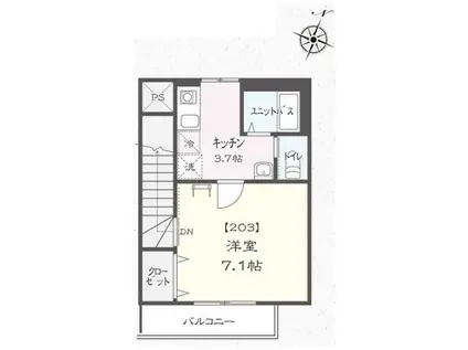 タウンフィールドB(1K/2階)の間取り写真