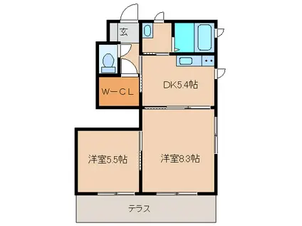 ラフィーネ三室A(2DK/1階)の間取り写真