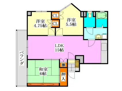 ハイツエバーグリーン津田沼2号棟(3LDK/5階)の間取り写真