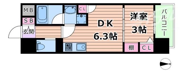アーバネックス大阪天満宮II(1DK/8階)の間取り写真