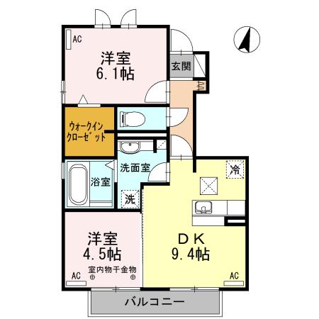 シャトーT B(2DK/1階)の間取り写真