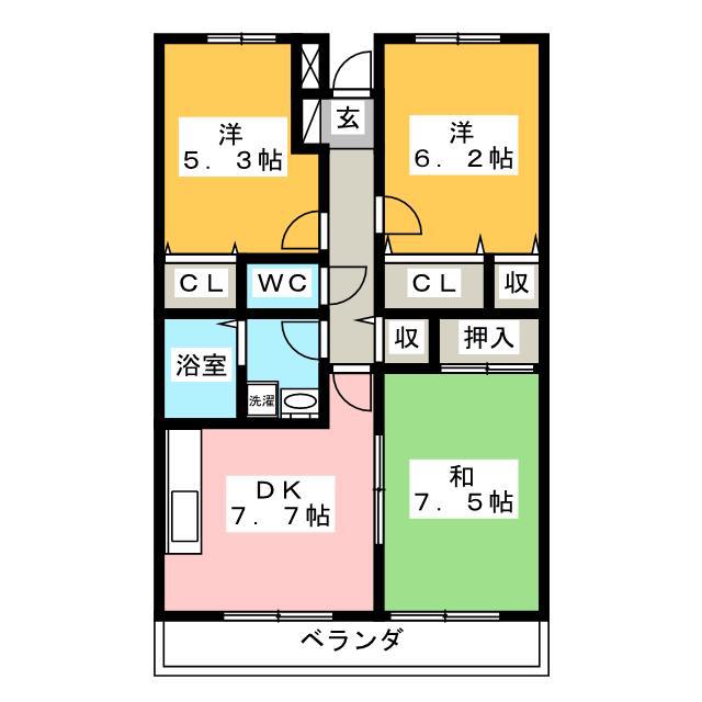 ソレアード京塚原(3DK/1階)の間取り写真