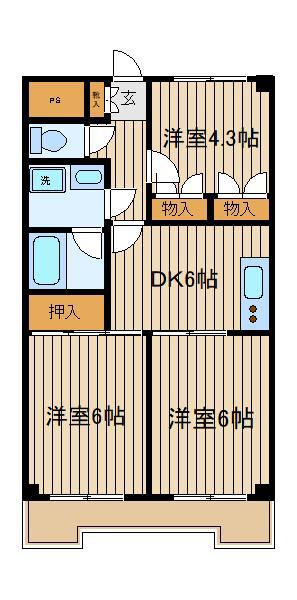 ジュン谷戸ハイツ(3DK/3階)の間取り写真