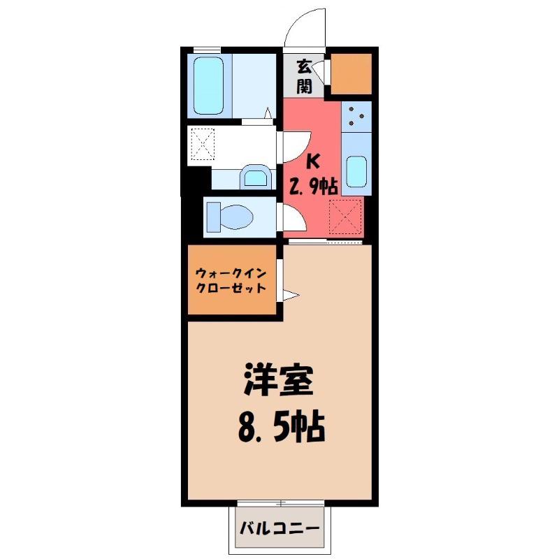 グローリア D(1K/1階)の間取り写真