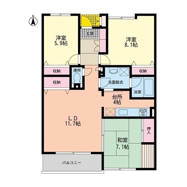 武蔵野パークヒルズ(3LDK/5階)の間取り写真