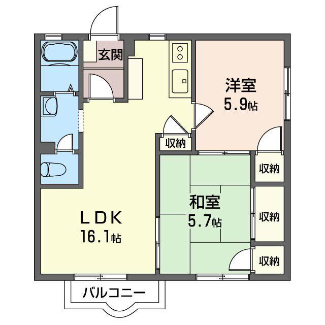 フレグランスウチヤマC(2LDK/2階)の間取り写真