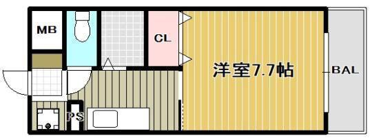 ルミエール箕面(1K/2階)の間取り写真