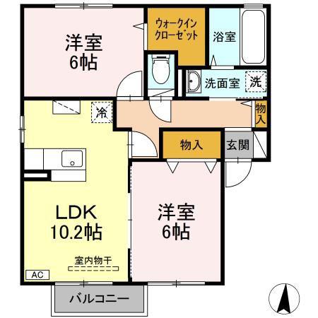 アメニティおおうちC(2LDK/2階)の間取り写真