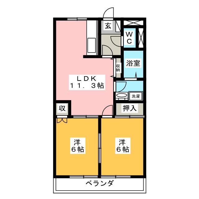 グリーンシャトー(2LDK/2階)の間取り写真