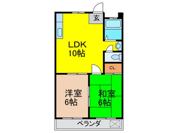 三笠グリーンハイツ(2LDK/2階)の間取り写真