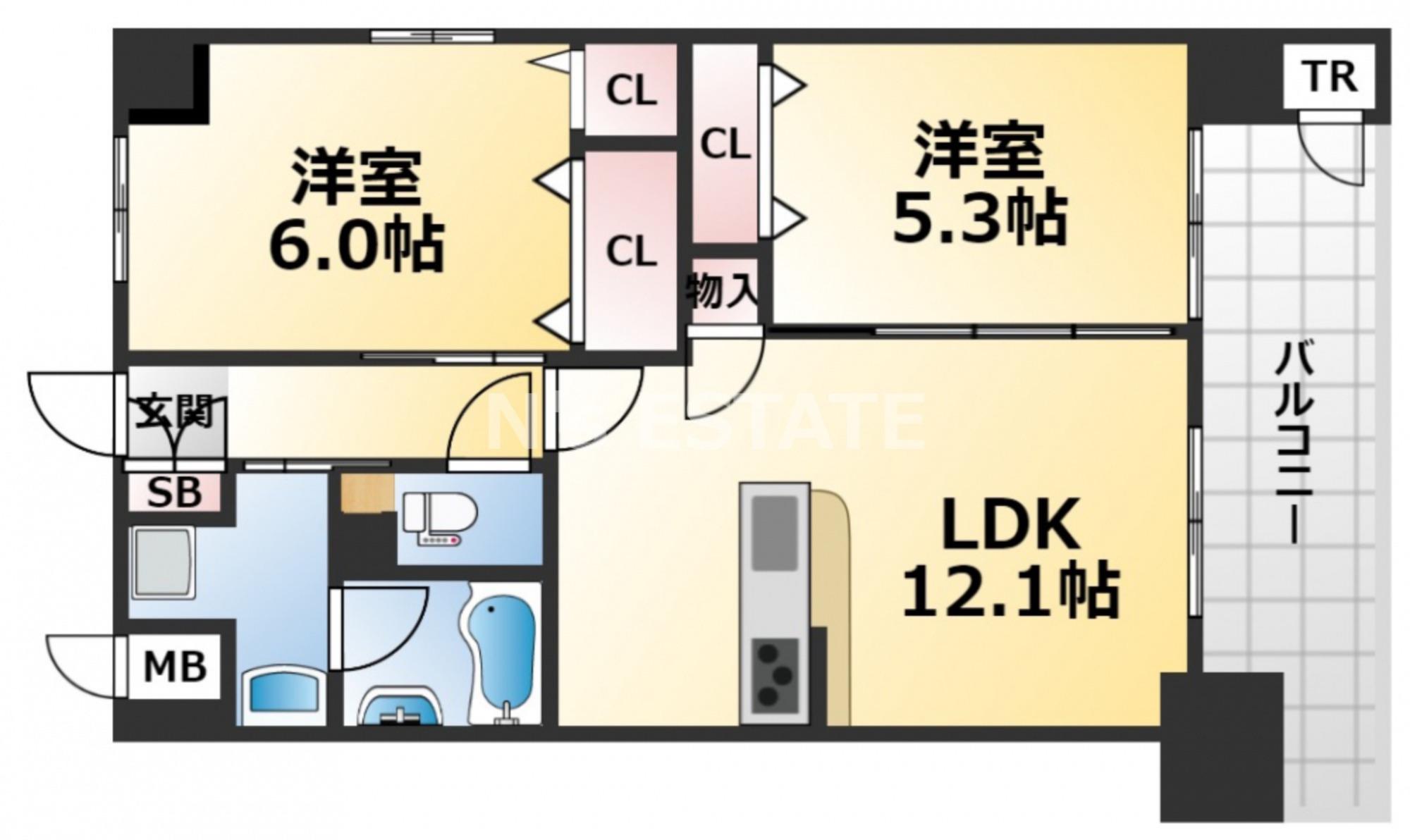 ナタリー神戸(2LDK/5階)の間取り写真