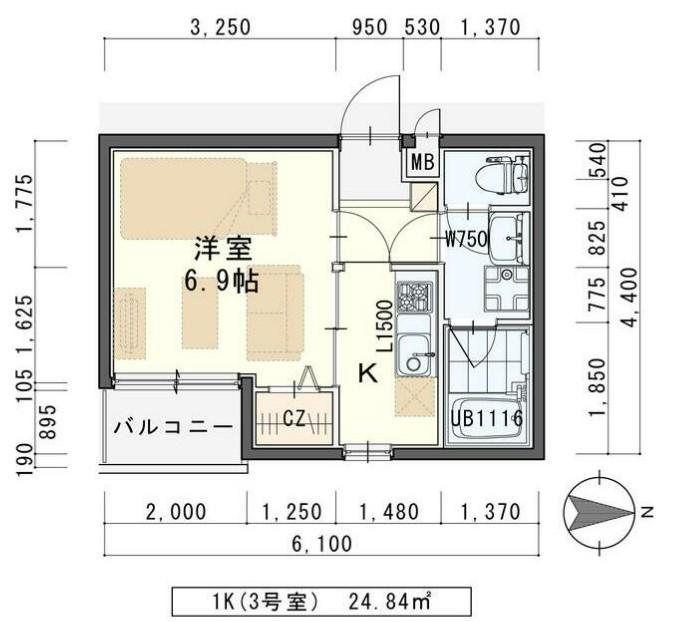 ヘリオス(1K/2階)の間取り写真