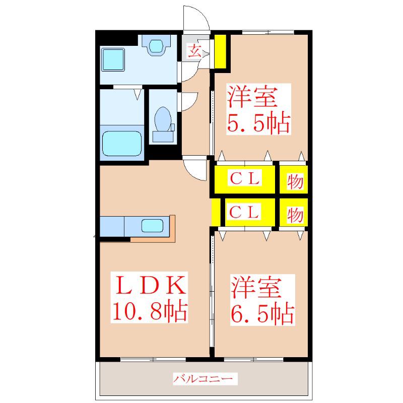 マンション皇宙(2LDK/2階)の間取り写真