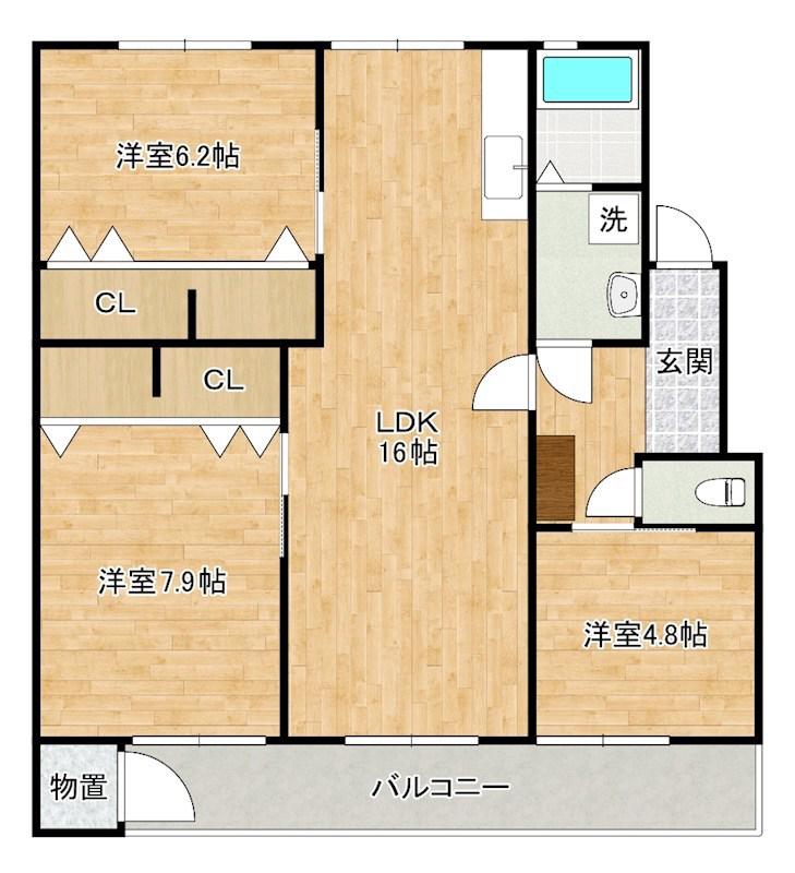 フェルト130 A棟(3LDK/2階)の間取り写真