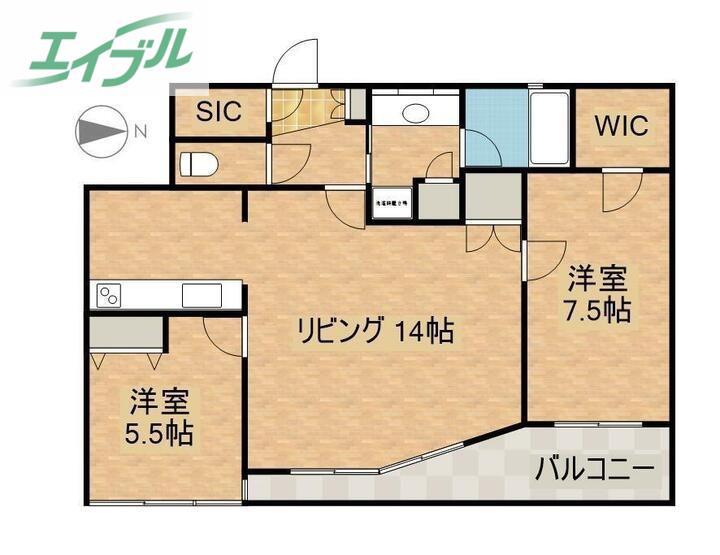 リベール桑田町CENTRAL CITY(2LDK/6階)の間取り写真