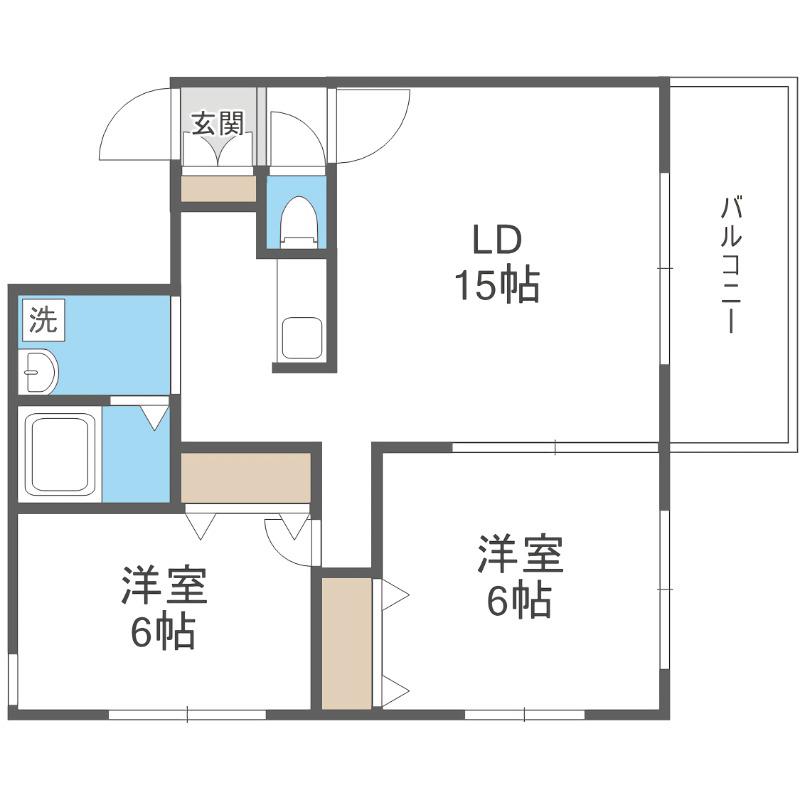 グランディール南5条(2LDK/4階)の間取り写真