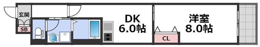アニマーレ上本町(1DK/4階)の間取り写真
