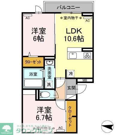 グリュックヴァーグ(2LDK/2階)の間取り写真