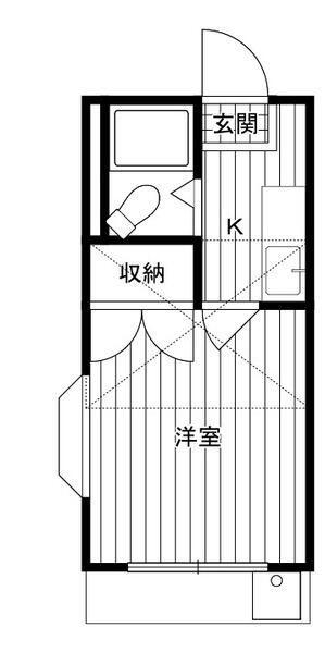 ベイヒルズ大基(1K/1階)の間取り写真