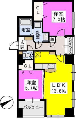 ベイシック薬院(2LDK/7階)の間取り写真